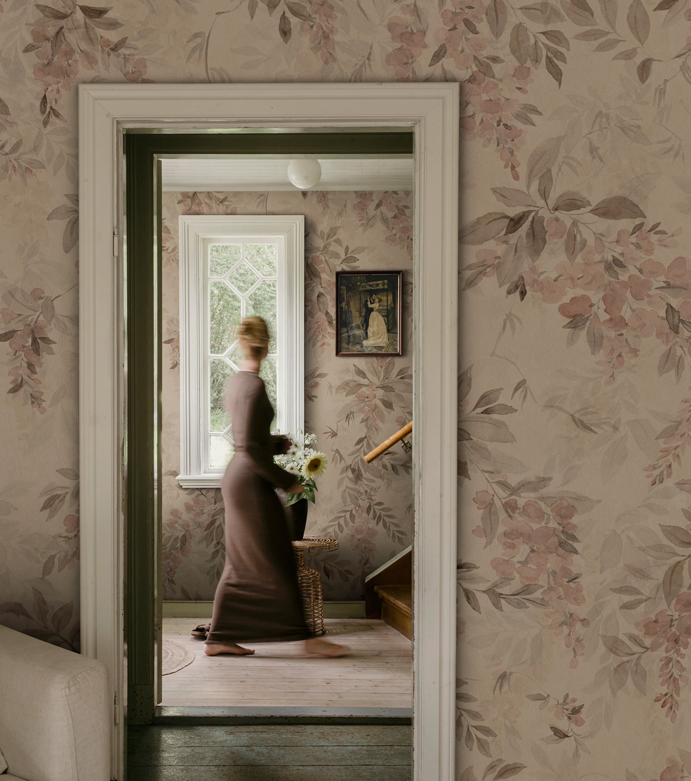 Lovisa Mural wall mural by Sandberg – floral design, Orange – Terracotta – styled in a room setting, view 8