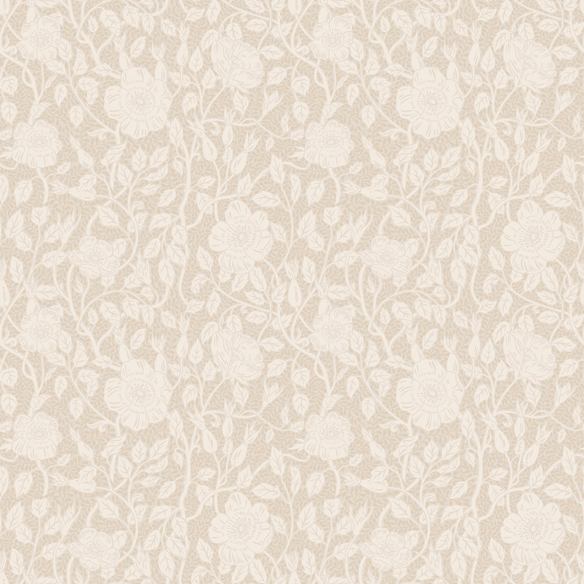 Anton wallpaper by Sandberg in soft cream tone-on-tone, delicate trailing rose floral, flat swatch