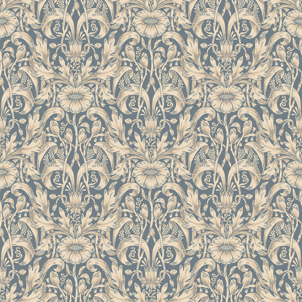 Emil wallpaper by Sandberg in Indigo Blue, flat pattern repeat