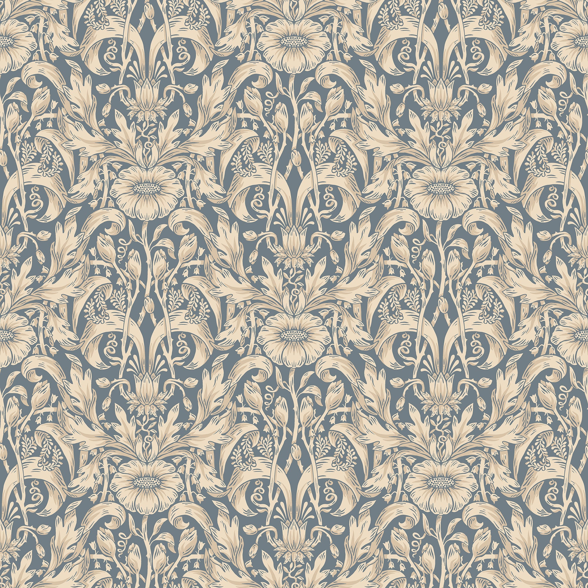 Emil wallpaper by Sandberg in Indigo Blue, flat pattern repeat