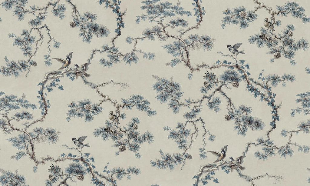 Noah Mural wall mural by Sandberg – botanical design, Blue – flat swatch showing the repeat