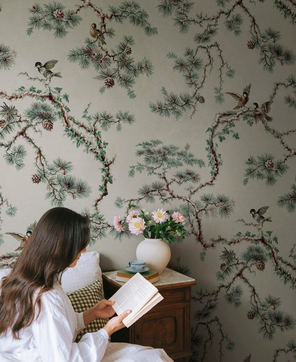 Noah Mural wall mural by Sandberg – botanical design, Green – styled in a room setting, view 4