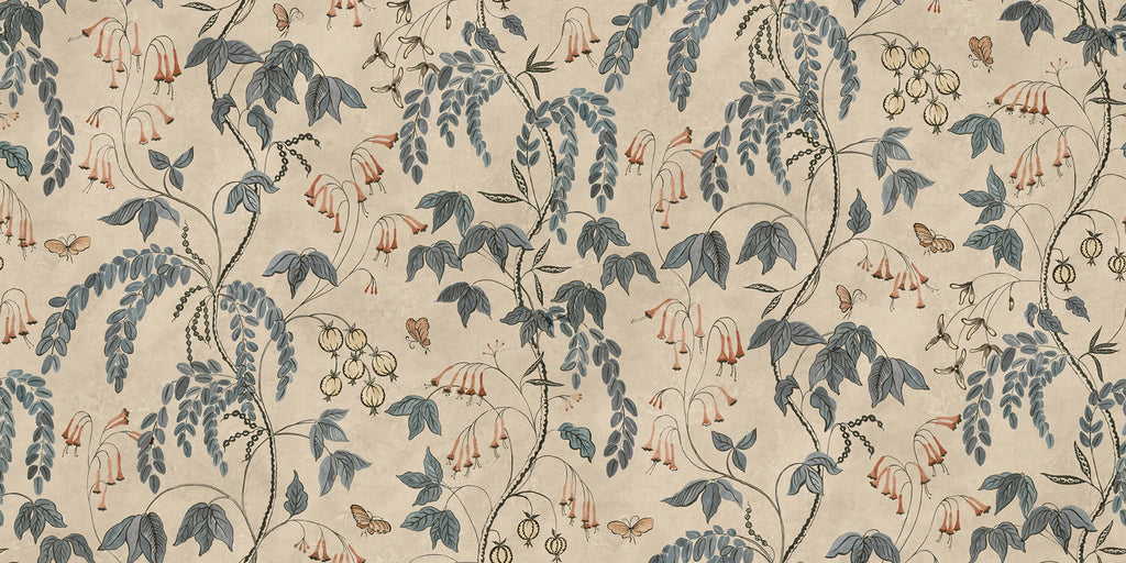 Ottilia wallpaper by Sandberg – floral design, Misty Blue, flat pattern repeat