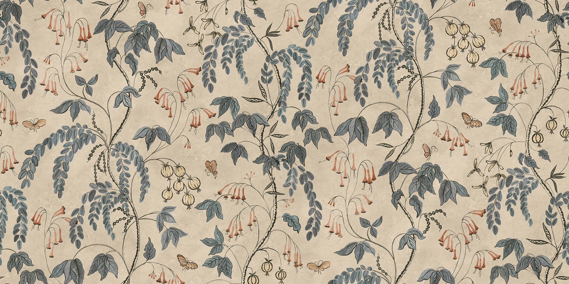 Ottilia wallpaper by Sandberg – floral design, Misty Blue, flat pattern repeat