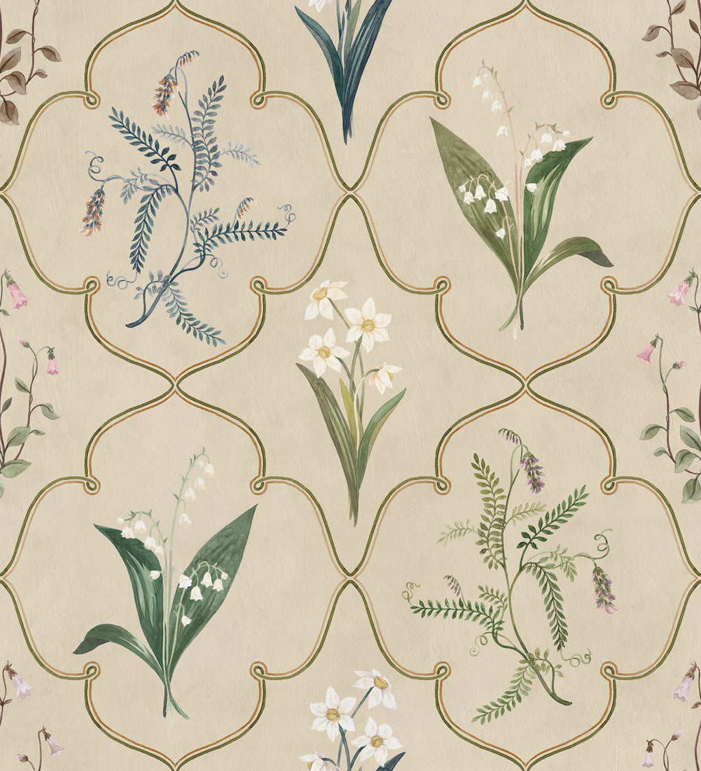Louise wallpaper by Sandberg – botanical design, Clay, flat pattern repeat