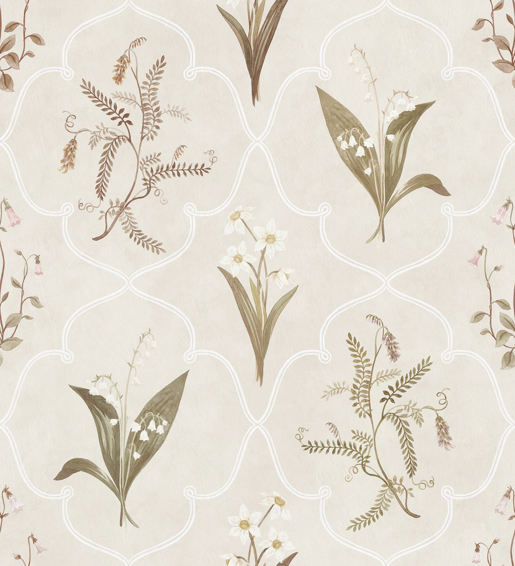 Louise wallpaper by Sandberg – botanical design, Pastel, flat pattern repeat