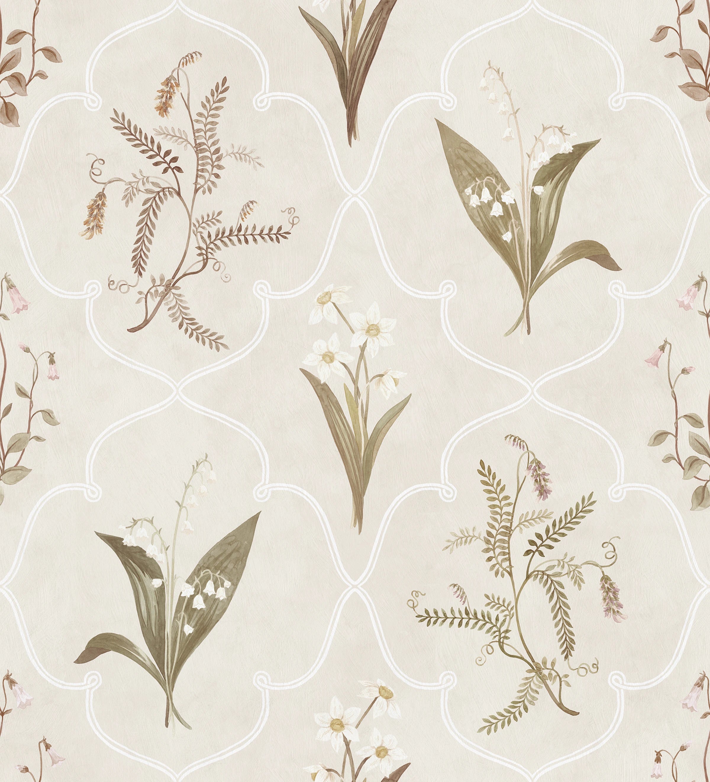 Louise wallpaper by Sandberg – botanical design, Pastel, flat pattern repeat