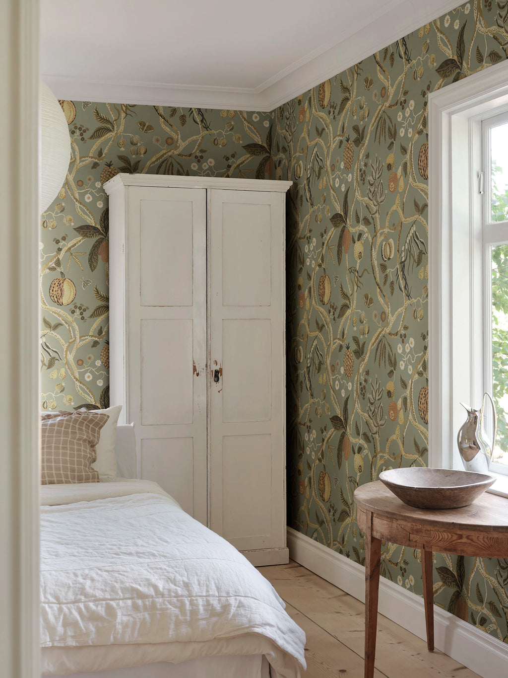 Tree of Life Mural wall mural by Sandberg – botanical design, Sage Green, styled on an interior wall