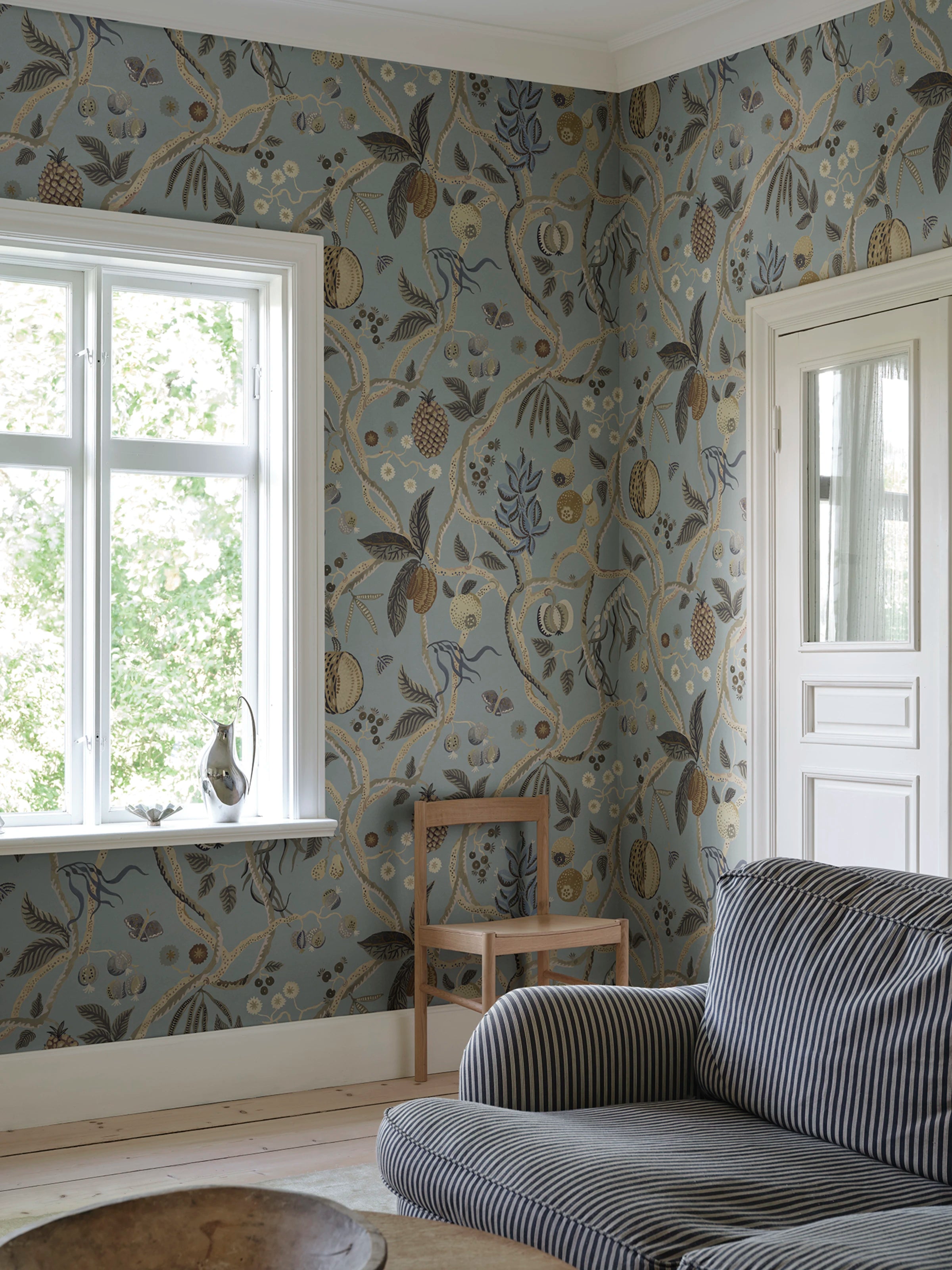 Tree of Life Mural wall mural by Sandberg – botanical design, Light Blue, styled on an interior wall