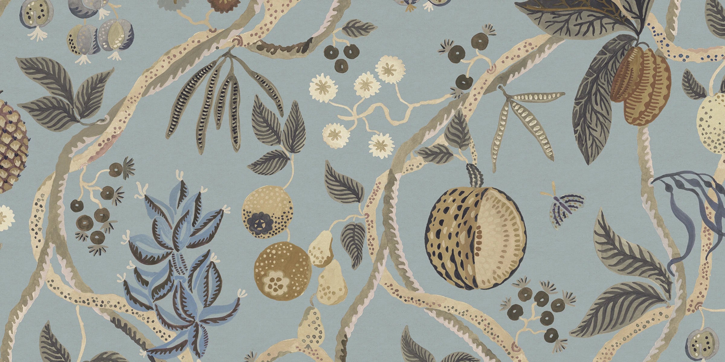 Tree of Life Mural wall mural by Sandberg – botanical design, Light Blue, flat pattern repeat
