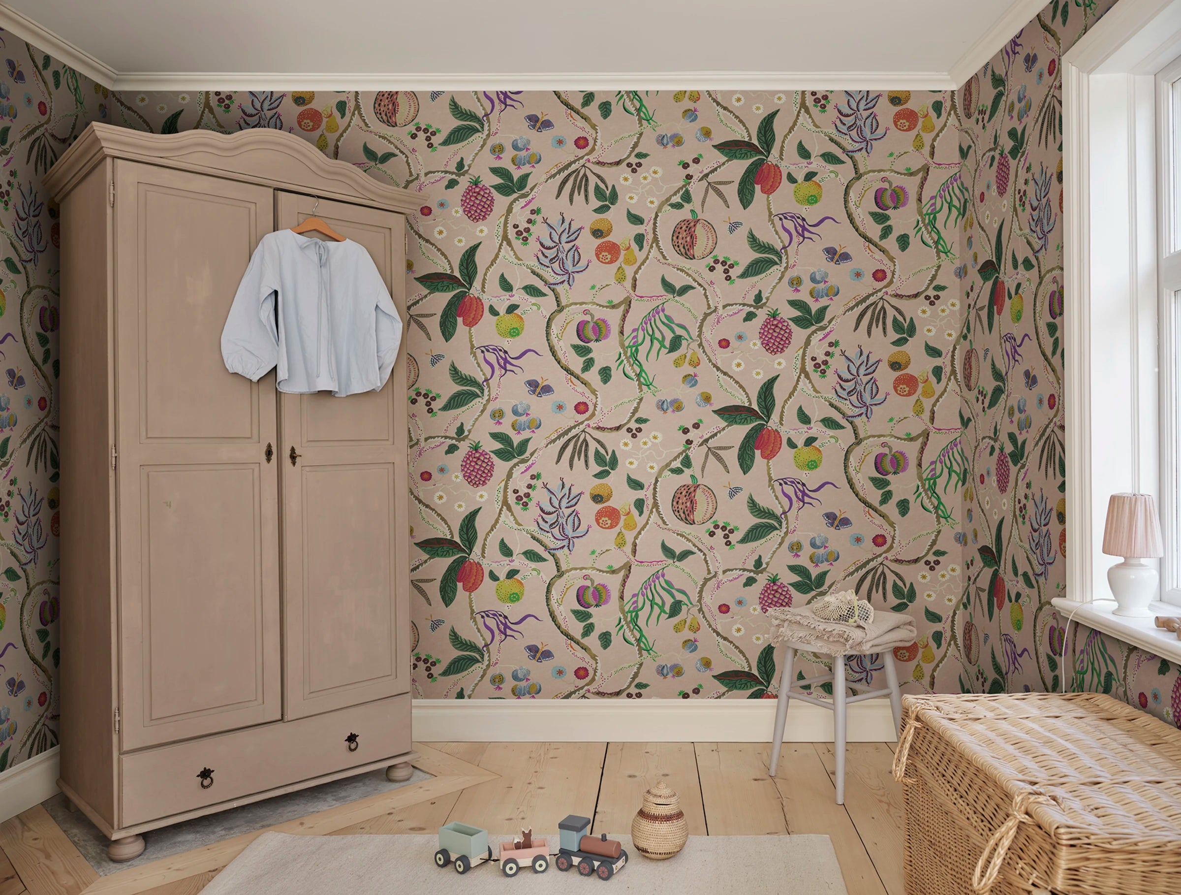 Tree of Life Mural wall mural by Sandberg – botanical design, Pink, styled on an interior wall