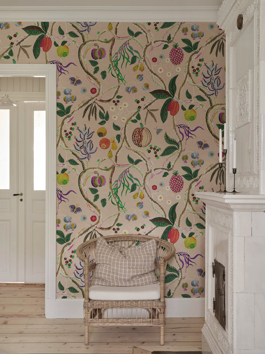 Tree of Life Mural wall mural by Sandberg – botanical design, Pink, styled in a second room setting