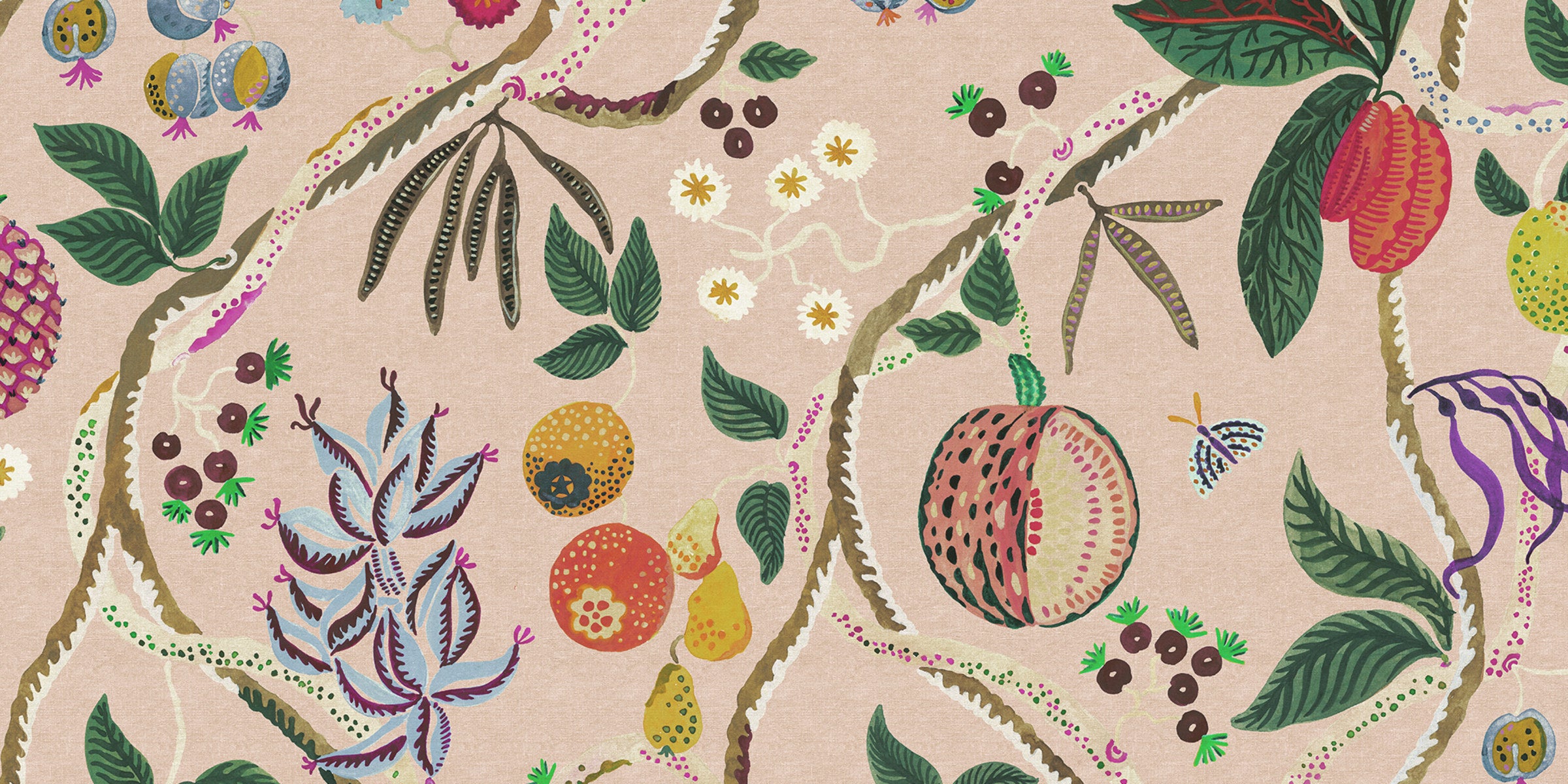 Tree of Life Mural wall mural by Sandberg – botanical design, Pink, flat pattern repeat
