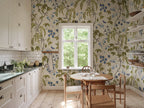 Ottilia wallpaper by Sandberg – floral design, Olive Green, styled on an interior wall