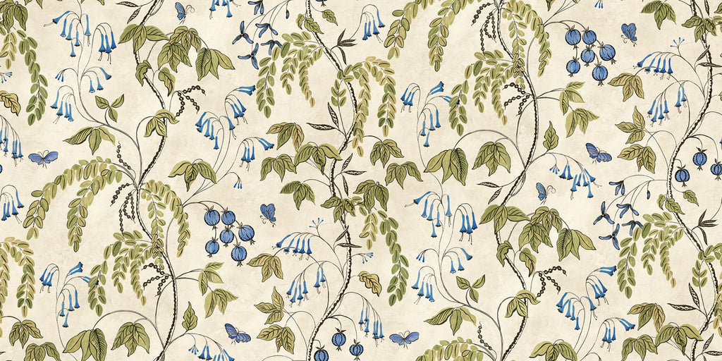 Ottilia wallpaper by Sandberg – floral design, Olive Green, flat pattern repeat