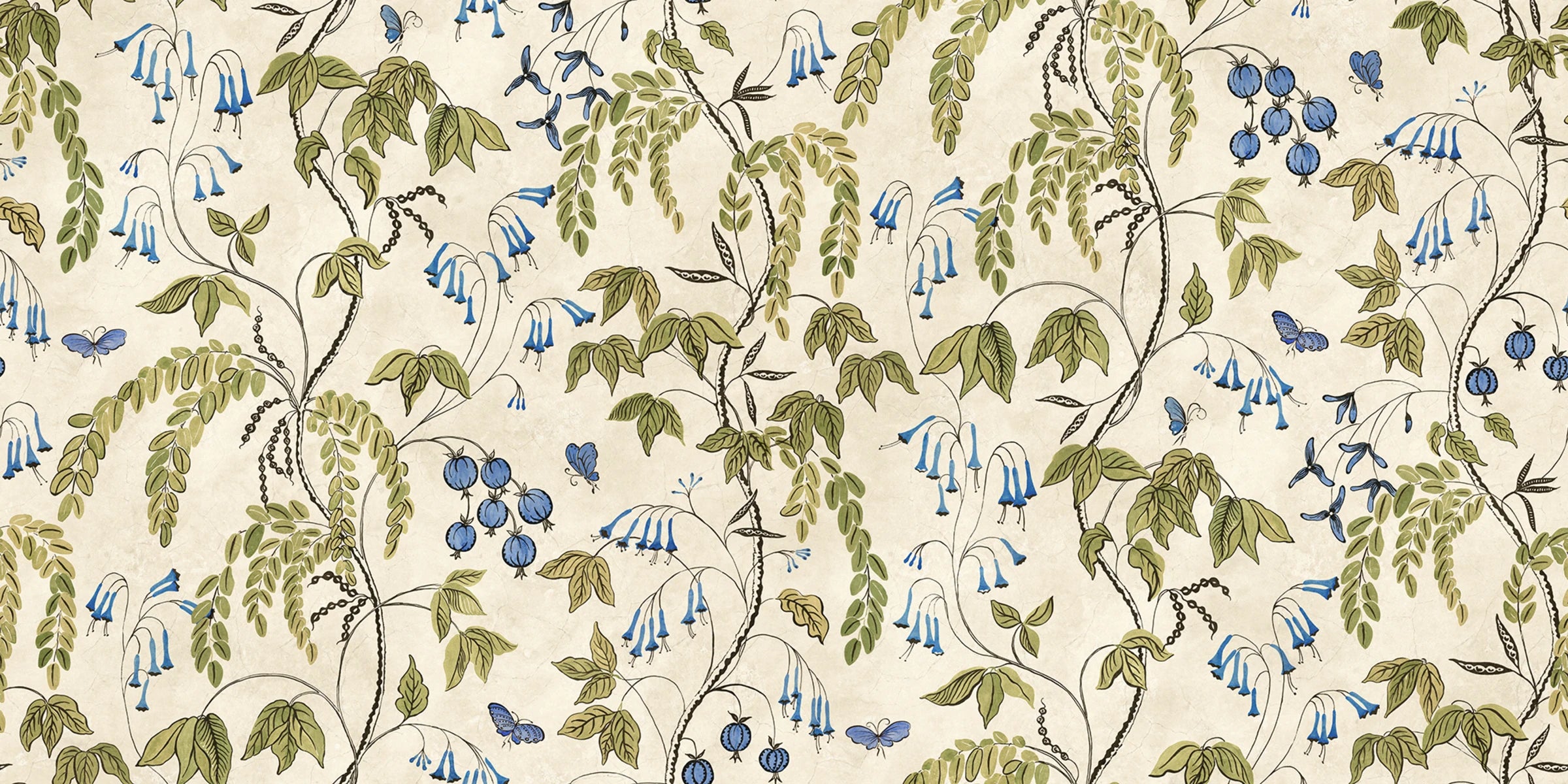 Ottilia wallpaper by Sandberg – floral design, Olive Green, flat pattern repeat