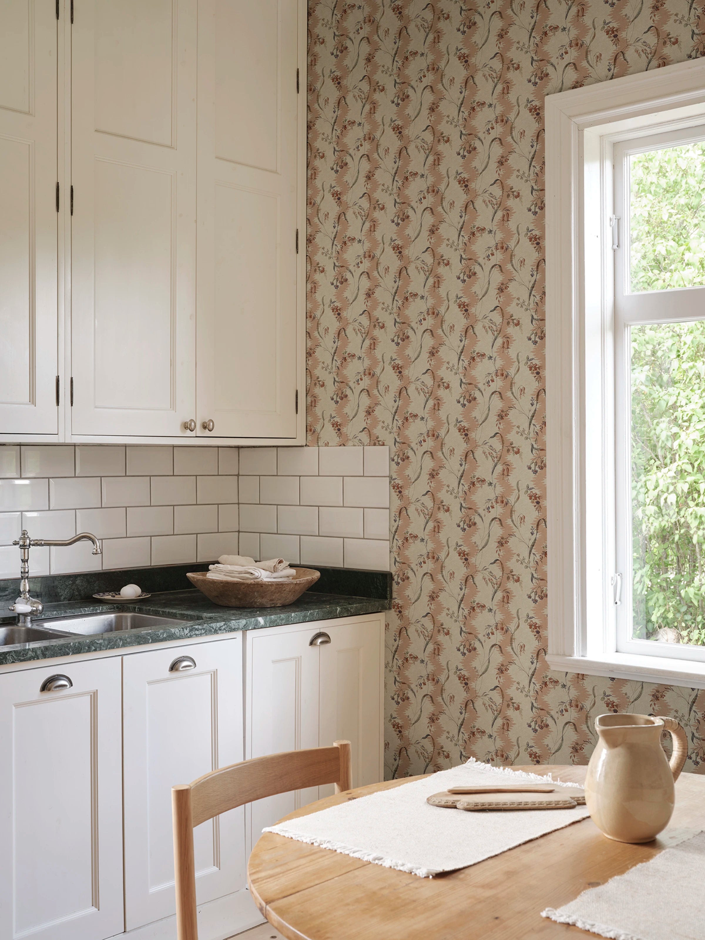 Beatrice wallpaper by Sandberg – floral design, Dusty Pink, styled in a second room setting