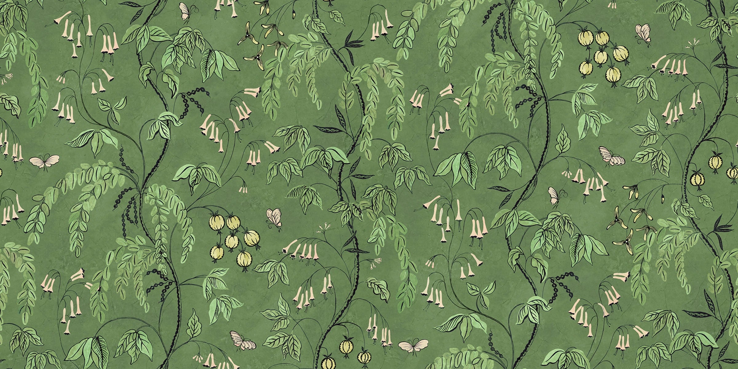 Ottilia wallpaper by Sandberg – floral design, Green, flat pattern repeat