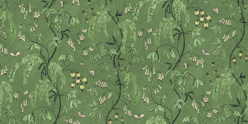 Ottilia wallpaper by Sandberg – floral design, Green, flat pattern repeat