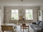 Eleonora wallpaper by Sandberg – floral design, Green, styled on an interior wall