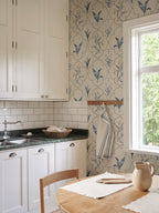 Louise wallpaper by Sandberg – Blue colourway, styled in a second room setting
