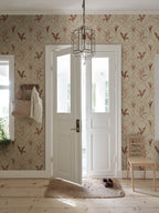 Louise wallpaper by Sandberg – Red – Burgundy colourway, styled in a second room setting