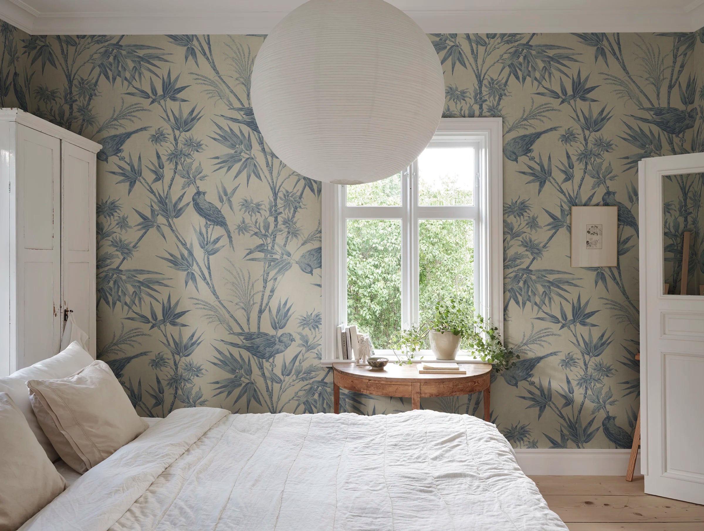 Celeste Mural wall mural by Sandberg – botanical design, Blue, styled on an interior wall