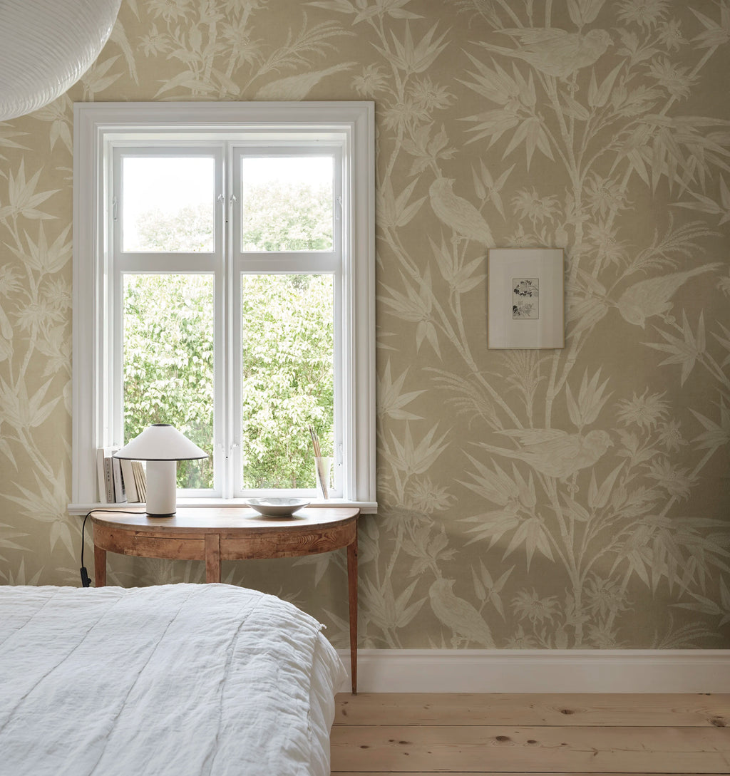 Celeste Mural wall mural by Sandberg – botanical design, Beige, styled on an interior wall