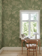 Celeste Mural wall mural by Sandberg – botanical design, Green, styled on an interior wall