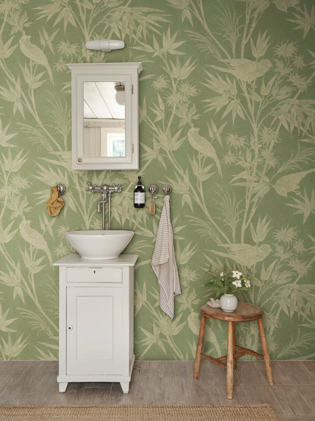 Celeste Mural wall mural by Sandberg – botanical design, Green, styled in a second room setting