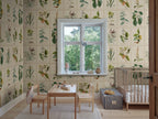 Flora wallpaper by Sandberg – botanical design, Green, styled in a second room setting