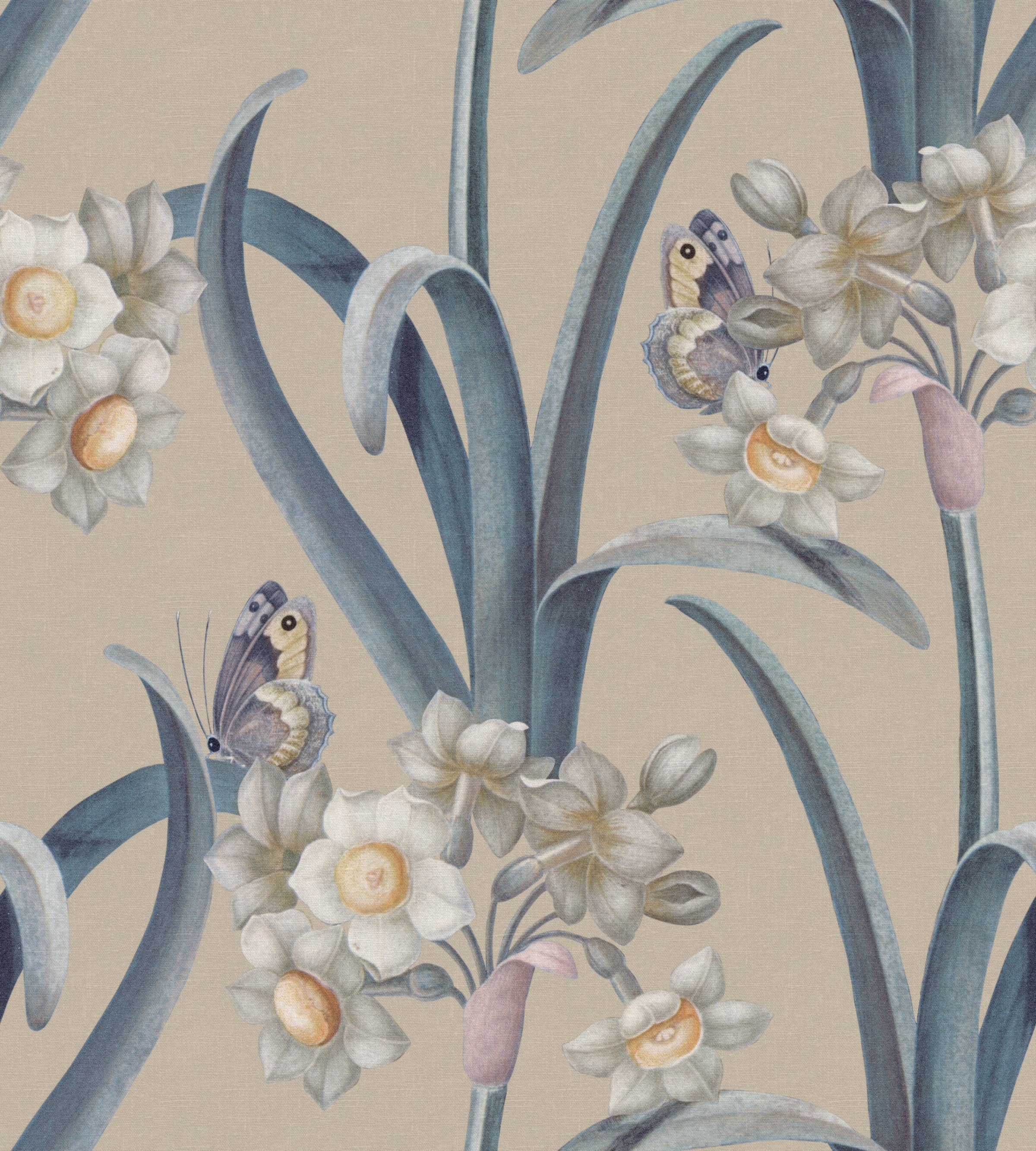 Lilian wallpaper by Sandberg – botanical design, Blue, flat pattern repeat