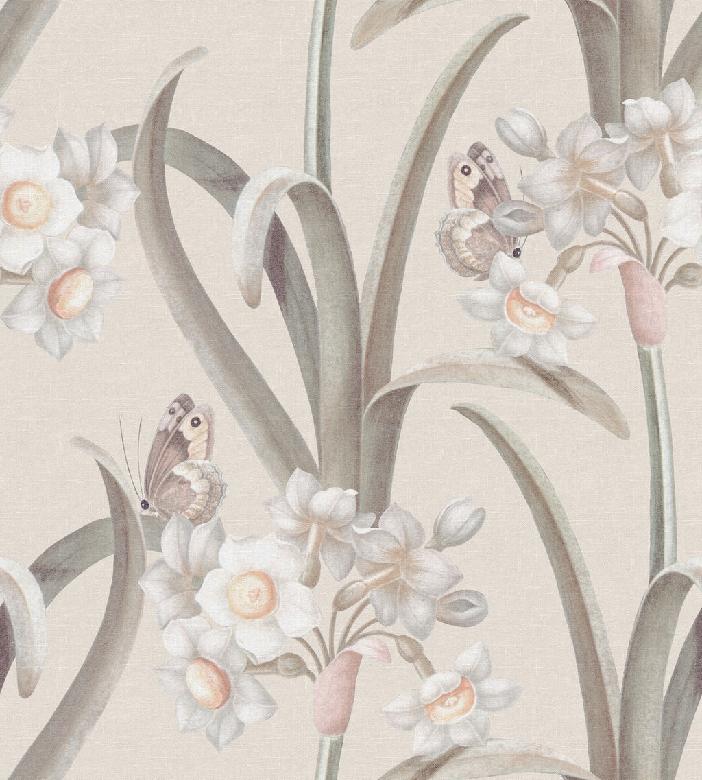 Lilian wallpaper by Sandberg – botanical design, Pastel, flat pattern repeat