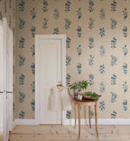 Victoria wallpaper by Sandberg – floral design, Blue, styled in a second room setting