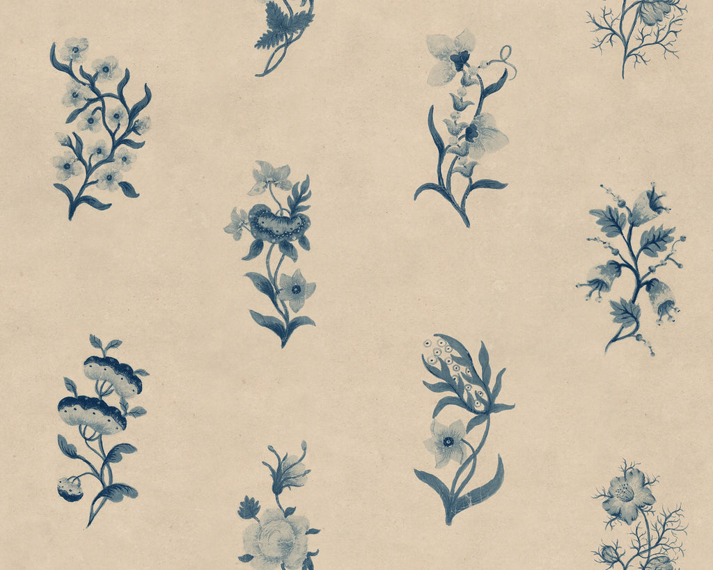 Victoria wallpaper by Sandberg – floral design, Blue, flat pattern repeat
