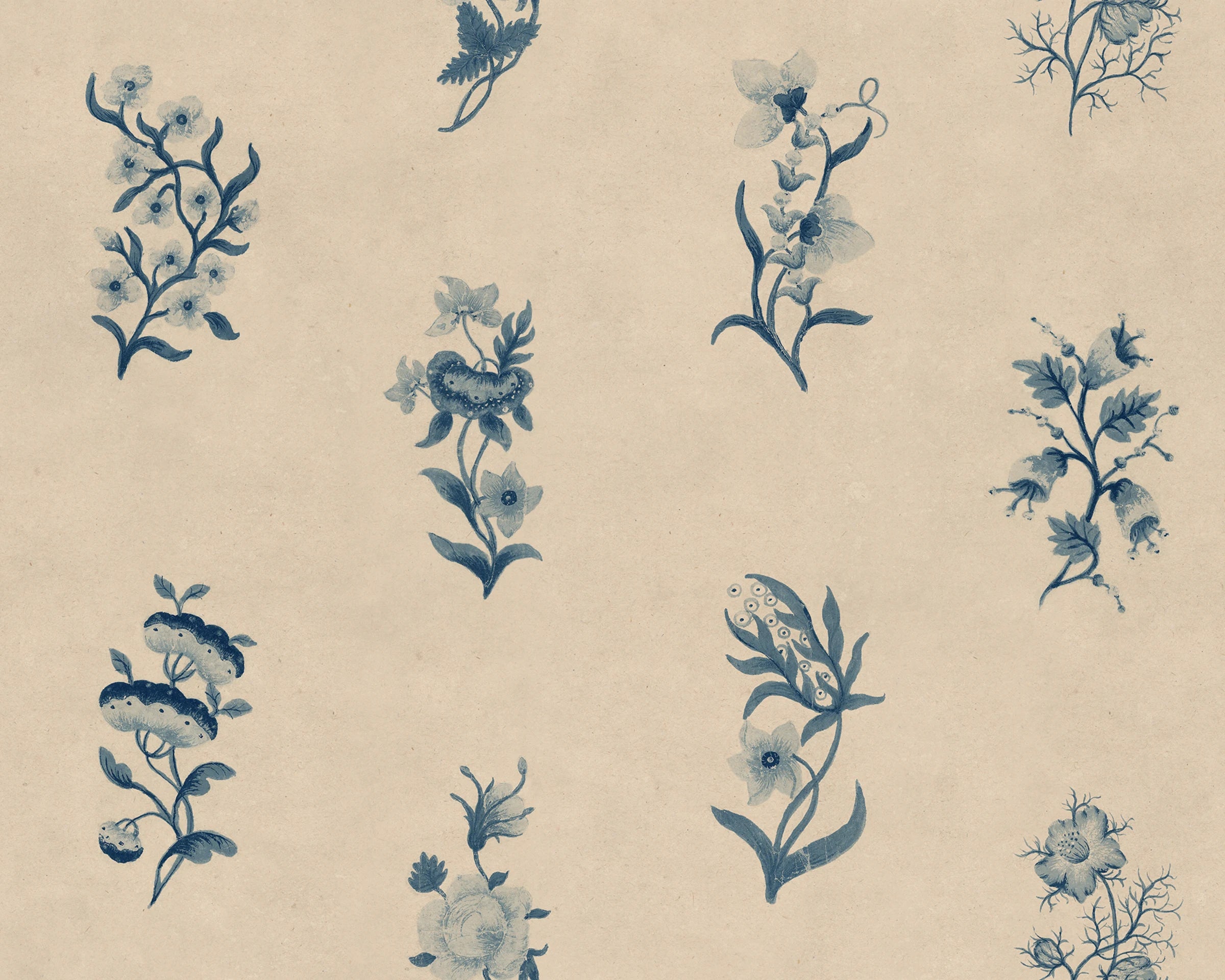 Victoria wallpaper by Sandberg – floral design, Blue, flat pattern repeat