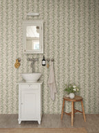 Beatrice wallpaper by Sandberg – floral design, Light Green, styled on an interior wall