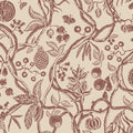 Tree of Life wallpaper by Sandberg, flat swatch of rust-red trailing branches with fruit, berries and butterflies on cream