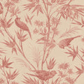 Celeste wallpaper by Sandberg in coral pink on cream, birds among bamboo and blooms, flat roll swatch