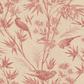 Celeste wallpaper by Sandberg in coral pink on cream, birds among bamboo and blooms, flat roll swatch