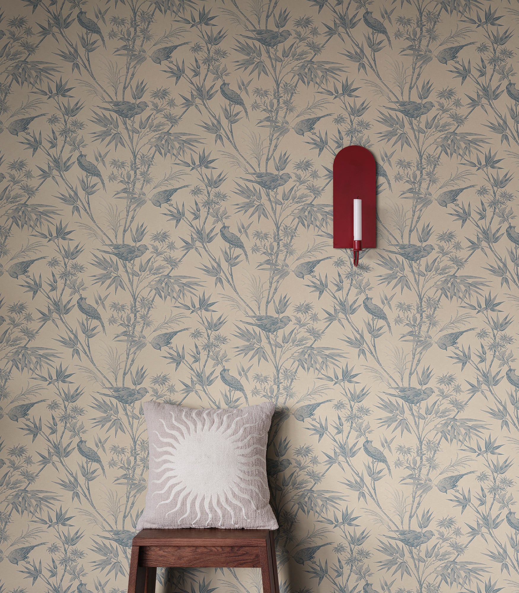 Celeste wallpaper by Sandberg in Indigo Blue, styled on an interior wall
