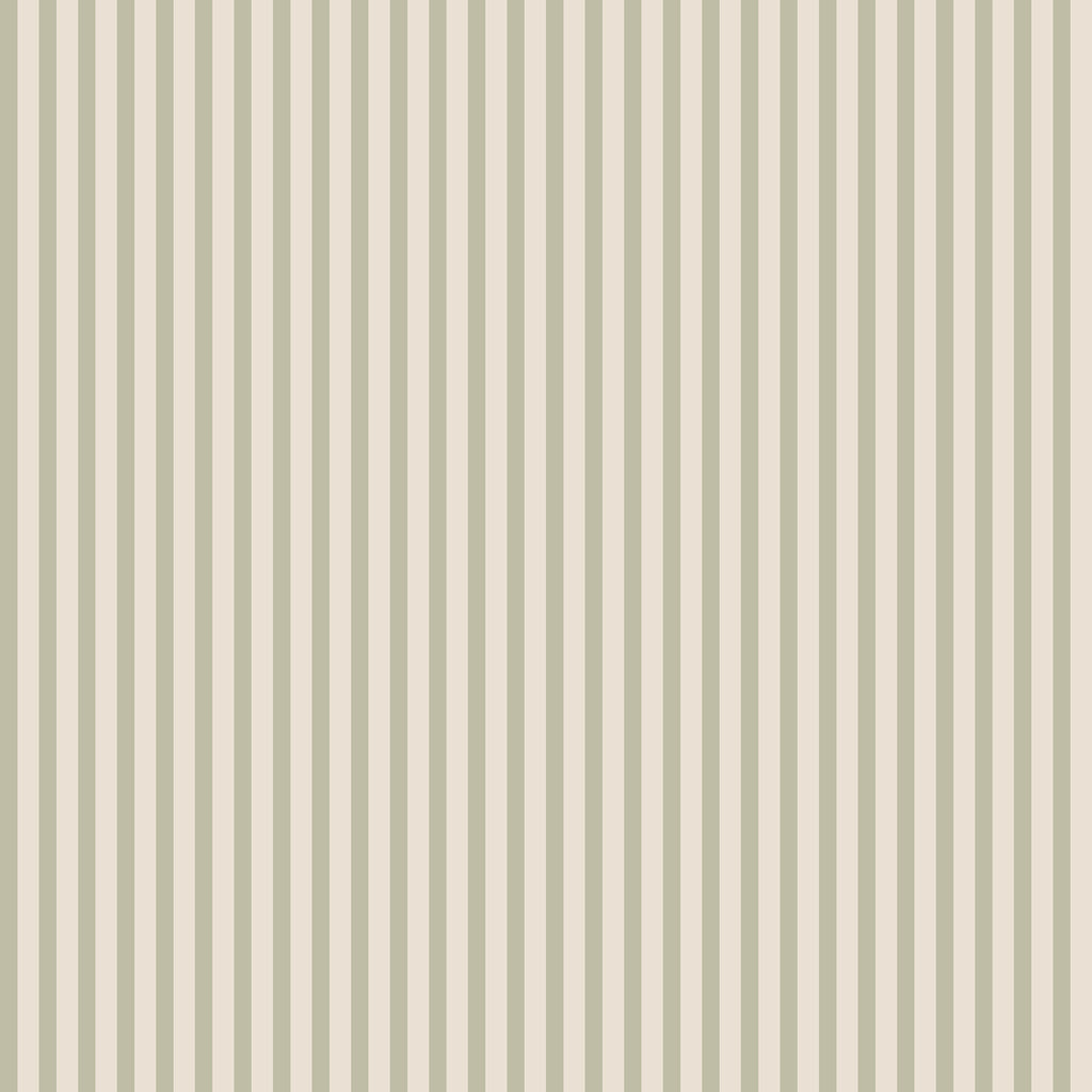 Estelle wallpaper by Sandberg in a muted sage green and cream vertical stripe, flat roll swatch