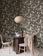 Elliot wallpaper by Sandberg in Graphite, styled on an interior wall