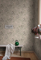 Elliot wallpaper by Sandberg in Sandstone, styled on an interior wall