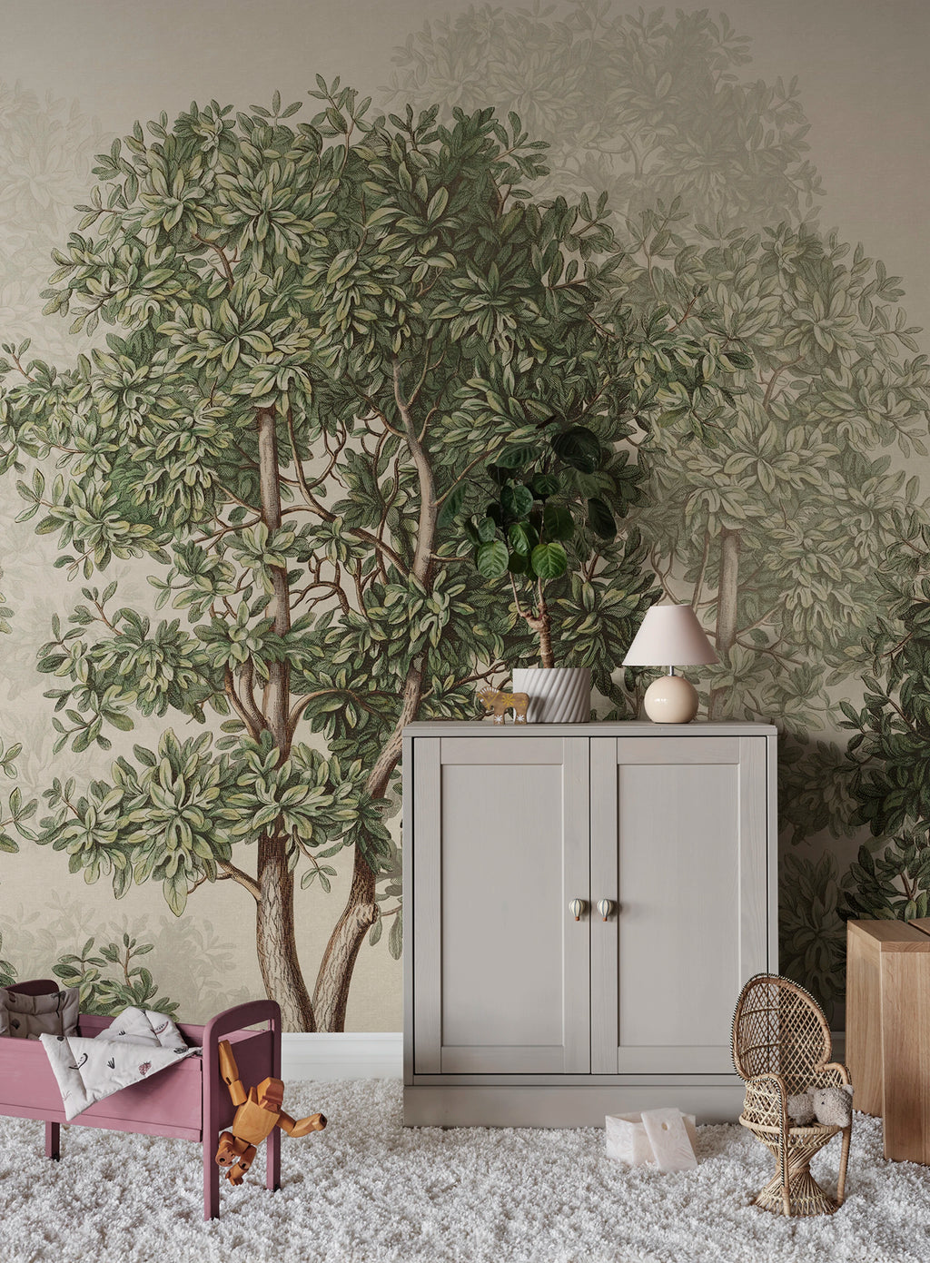 Charles Mural wall mural by Sandberg – forest & woodland design, Green – styled in a room setting, view 7