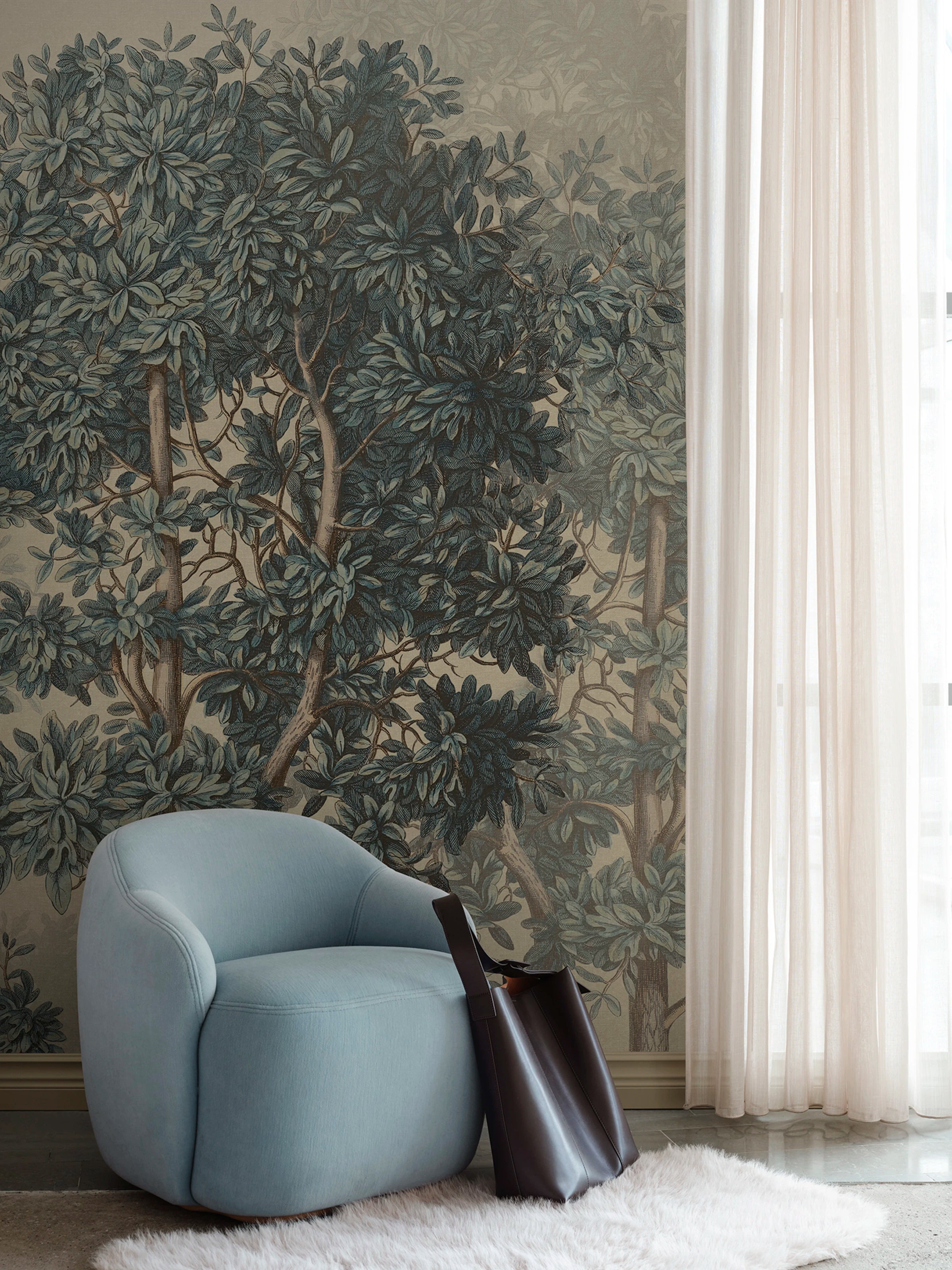 Charles Mural wall mural by Sandberg – forest & woodland design, Blue – styled in a room setting, view 4