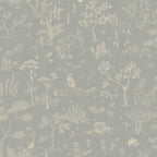 Hollie wallpaper by Sandberg in soft grey-green, woodland toile of forest animals and trees, flat swatch