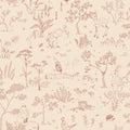 Hollie wallpaper by Sandberg in dusky pink, woodland toile of deer, owls and rabbits, flat swatch