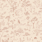 Hollie wallpaper by Sandberg in dusky pink, woodland toile of deer, owls and rabbits, flat swatch