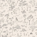 Hollie wallpaper by Sandberg in grey, woodland toile of deer, owls, foxes and trees, flat swatch